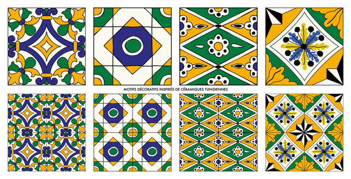 Art islamique : motifs de c&eacute;ramiques tunisiennes traditionnelles