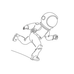 Astronaut runs in space. Sketching graphics. Continuous line.