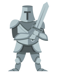 Knight in steel armor. Male character in cartoon style.