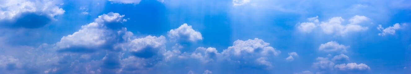 panorama blue sky  background white cumulus clouds
