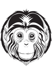 stylized monkey head in black color, logo, isolated object on a white background, vector illustration,