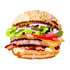 Tasty , big traditional burger on a white isolated background.