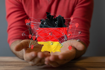 map of Germany. Wire frame 3D mesh