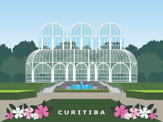 Ilustração do jardim botânico de Curitiba, capital do estado do Paraná, no Brasil. - obrazy, fototapety, plakaty
