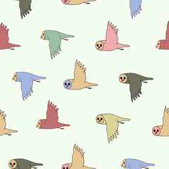 Flock of owl birds. Vector color image.