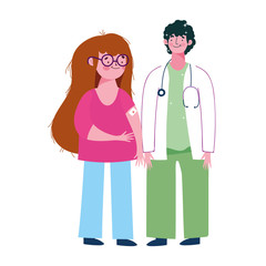 vaccination medical care, physician and girl patient with band aid in arm