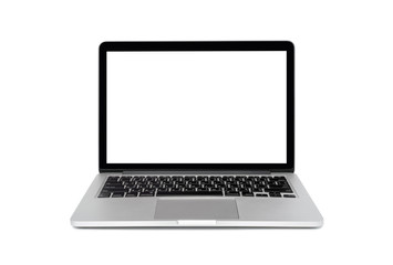 Laptop blank white screen isolated on white background