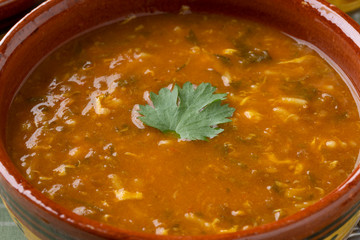 Traditional bowl of Moroccan harira close up