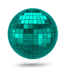 Blue metallic polygonal sphere isolated on white background. blue disco mirror ball. 3D rendering