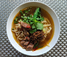 Chinese traditional noodles with beef and vegetables
