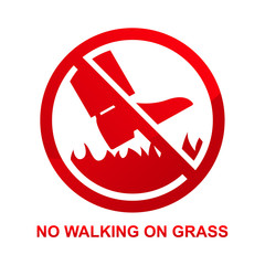 No walking on grass sign isolated on white background vector illustration.