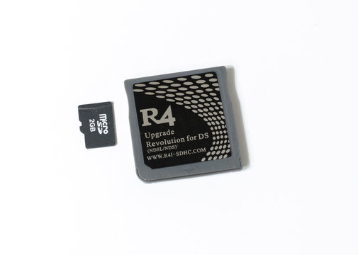 Foto Stock london, england,05/05/2019 A nintendo DS r4 upgrade revolution  card for the nintendo ds hand held console. alternative hardware memory  card technology for mainstream video games | Adobe Stock