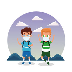 little boys using face masks for covid19 in the camp