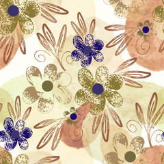 Floral seamless pattern. Hand drawn background. - 345954034