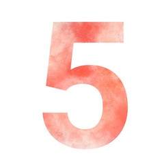 Orange space alphabet numbers. Number 5 five. Digital art. Isolated on white background. Stock illustration.