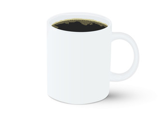 Realistic white ceramic coffee cup with black coffee vector illustration