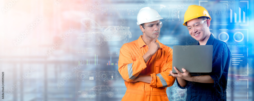 Aufkleber engineer team working, smart factory machine iot internet of thing digital technology futuristic, sm