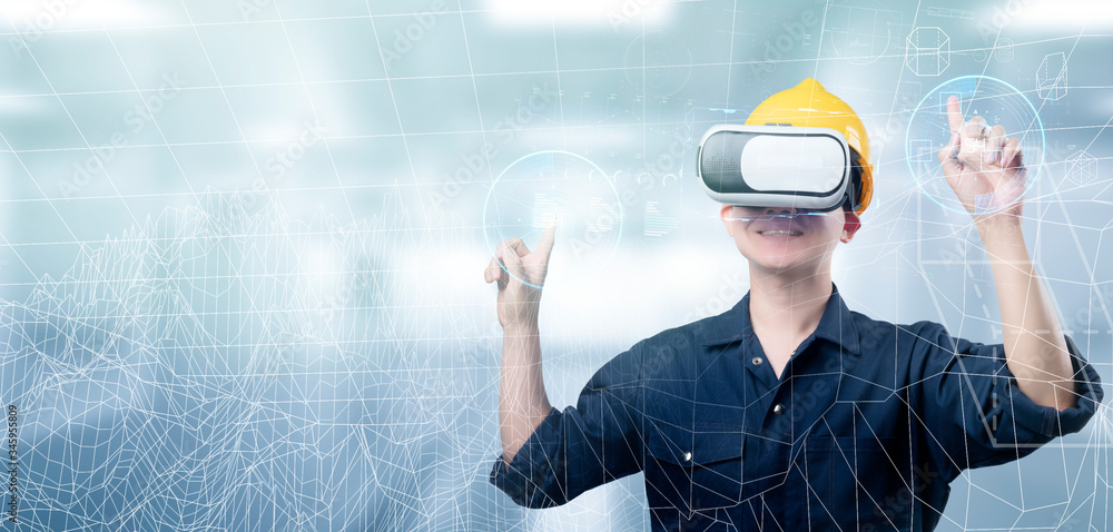 Aufkleber engineer working, vr smart factory machine iot internet of thing digital technology futuristic, smar