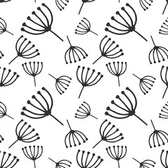 Doodle abstract flower seamless pattern isolatad on white. Kids hand drawing line art for eco design. Sketch flover. Outline vector stock illustration