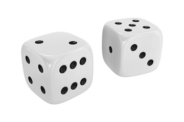 White dice on a white background, 3D render