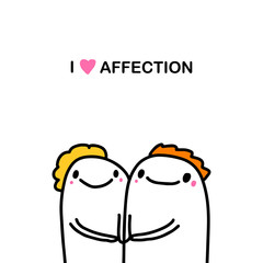 I love affection hand drawn vector illustration in cartoon comic style couple holding together