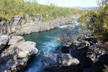 Large river in the arctic tundra. Abisko national park, Nothern Sweden
