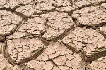 Dry lake or swamp in the process of drought and lack of rain or moisture, a global natural disaster. The cracked soil of the earth due to climate change. Hydrological drought, ccological catastrophy