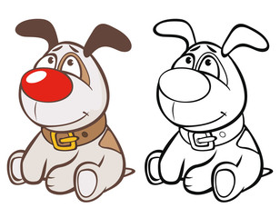 Vector Illustration of a Cute Cartoon Character Hunting Dog for you Design and Computer Game. Coloring Book Outline 