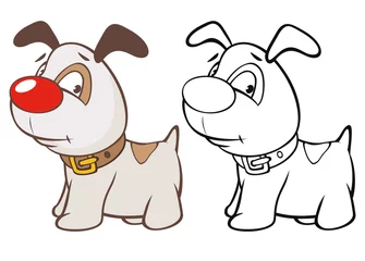 Poster Vector Illustration of a Cute Cartoon Character Hunting Dog for you Design and Computer Game. Coloring Book Outline  © liusa