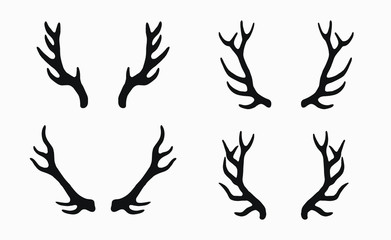 deer antlers rustic hand drawn vintage illustration vector elements set. stamp silhouette logo graphic design icons. wildlife deer horn shape  doodles simple resources