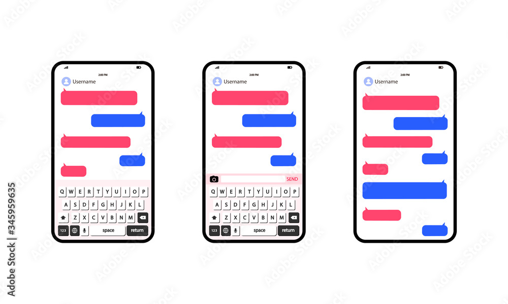 Poster phone message template. social network messenger page template. message chat bubbles vector icons fo