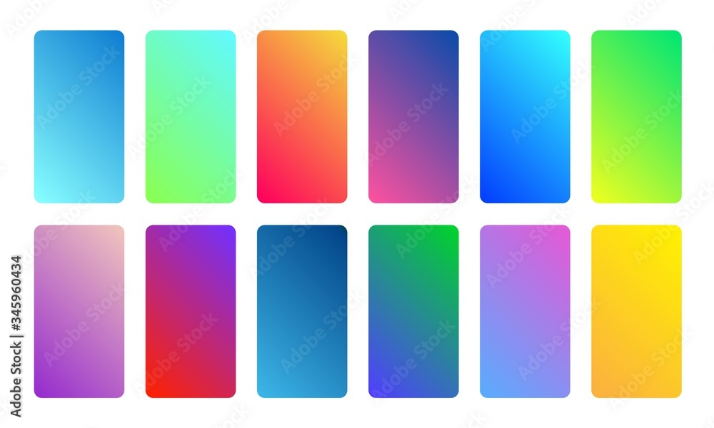Poster beautiful multicolor gradient collection. soft and vibrant smooth color backgrounds set. screen desi