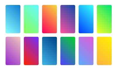 Beautiful multicolor gradient collection. Soft and vibrant smooth color backgrounds set. Screen design for mobile app