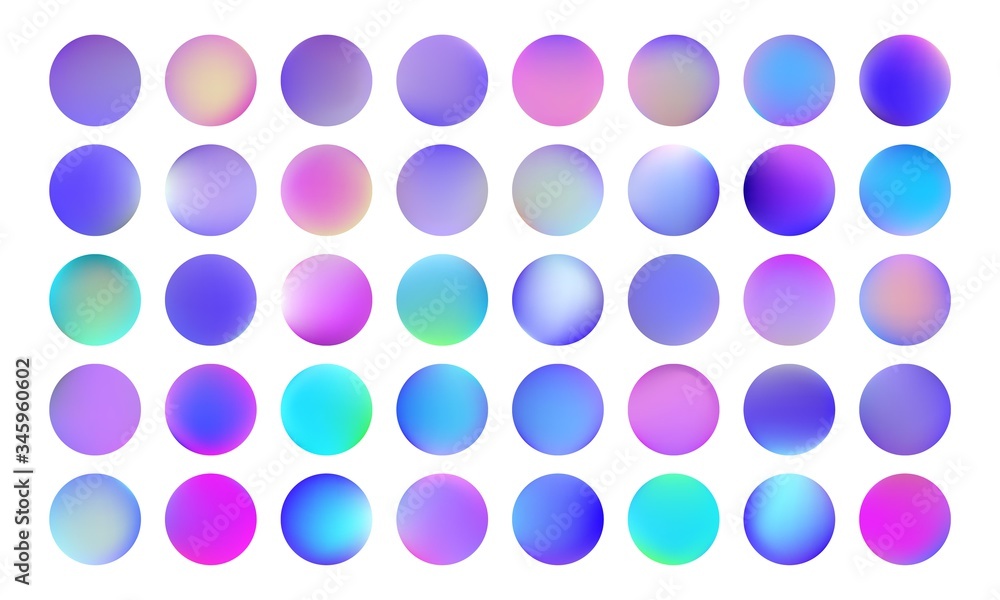 Poster holographic circle button set. soft blurry neon gradient vivid color backgrounds collection