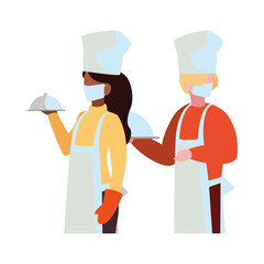 professional couple wearing face mask