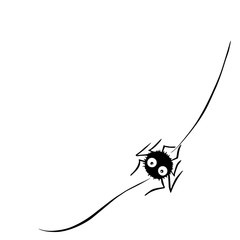 Cute spider on the web. Hand drawn. Isolated on white background. Halloween vector illustration