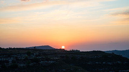 Beautiful Sunset in mountain village of Cyprus.