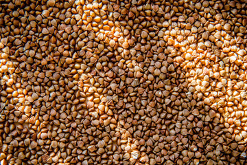 Raw buckwheat background with sunshine