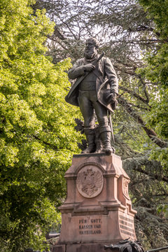 Merano, Italy - May 5, 2020 - Andreas Hofer monument in front of the Meran train station, S&uuml;dtirol, South Tyrol
