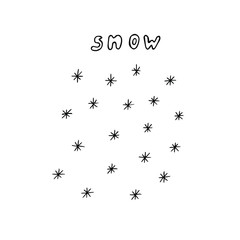 Snowy weather, vector illustration,  snow and snowflakes,  hand drawing
