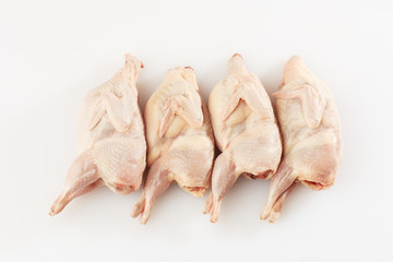 Homemade eco-friendly raw quails ready for cooking. The view from the top. Food Background. Copy space. Cooking content. Uncooked meat. Meat shop.
