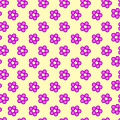 Seamless pattern with pink flowers on a yellow background. Use for fabric, wrapping paper, wallpaper, print, backdrops, baby clothes, napkins, bags, merchandise, clothing, and artwork.