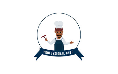 Smiling and happy male professional chef. vector illustration.