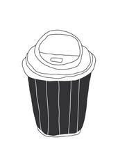 Paper cup naive spot illustration. Coffee to go line art on the white background