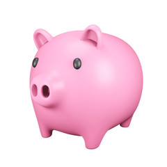 Cute pink piggy bank isolated on white background. 3D rendering , 3D illustration