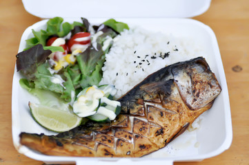 grilled blue mackerel, grilled fish or grilled saba