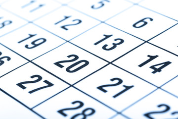 Abstract blur 2020 calendar page. month dates close up