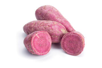 Fresh purple yams isolated on white background.