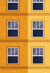 Windows outside orange building vector design