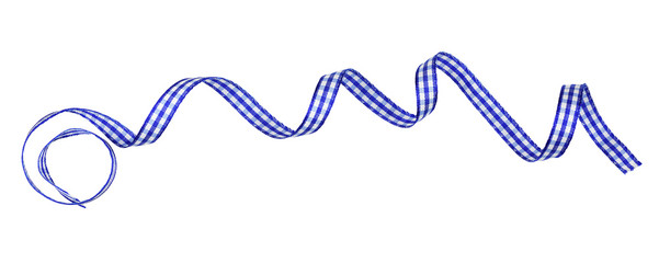 Waved blue checkered satin ribbon